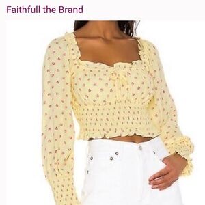 Faithfull the Brand Yellow Floral Smocked Blouse